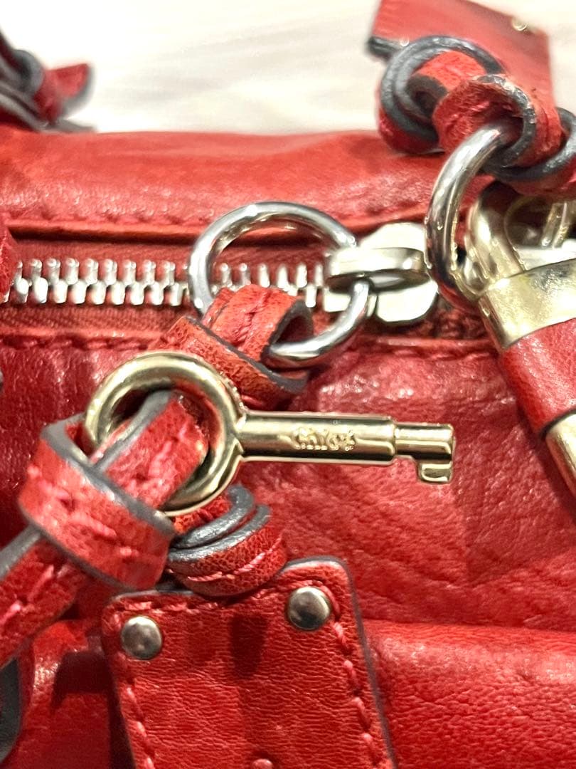 美品 クロエ パディントン ミニ ハンドバッグ レッド - メルカリ