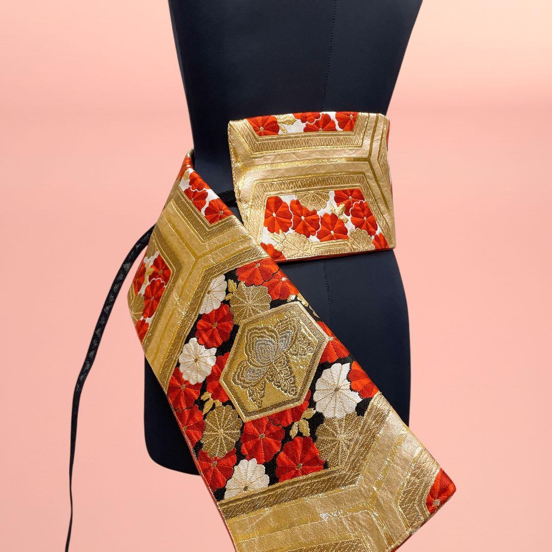 黒赤金花刺繍帯 サッシュベルト W65〜95cm 着物リメイク J80103 - メルカリ
