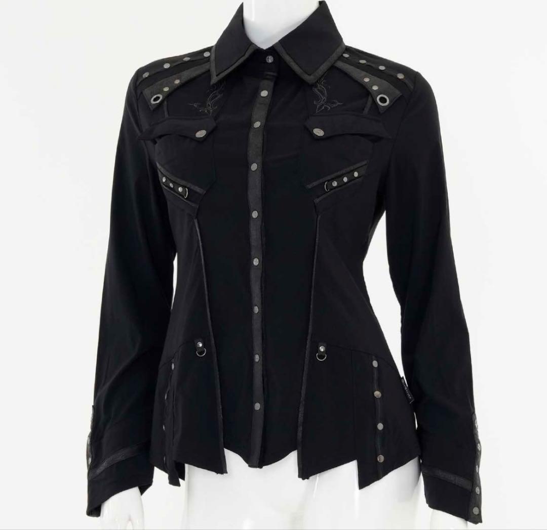 美品 オッズクローチェ 刺繍 スタッズ シャツ 十字架ボタン ゴシック