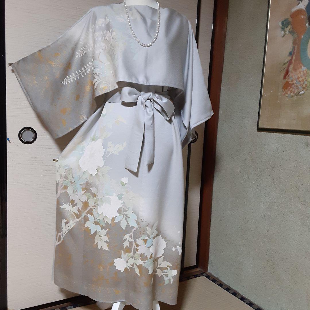 リメイク着物ロングワンピースボレロ付正絹L…3L仮絵羽作家物 - メルカリ