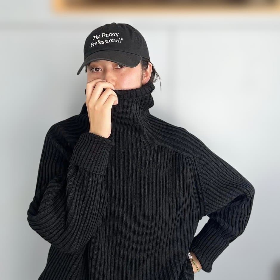 美品！ everyone ネイビー タートルネック リブニット セーター M everyone タートルリブニットM Navy