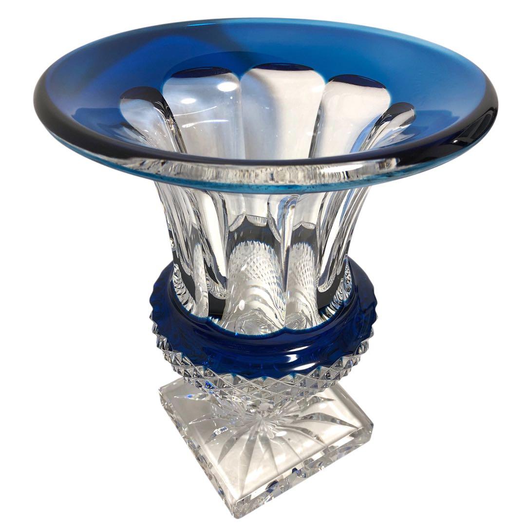 希少品】サンルイ ヴェルサイユ 花瓶 フラワーベース 青被せ ガラス