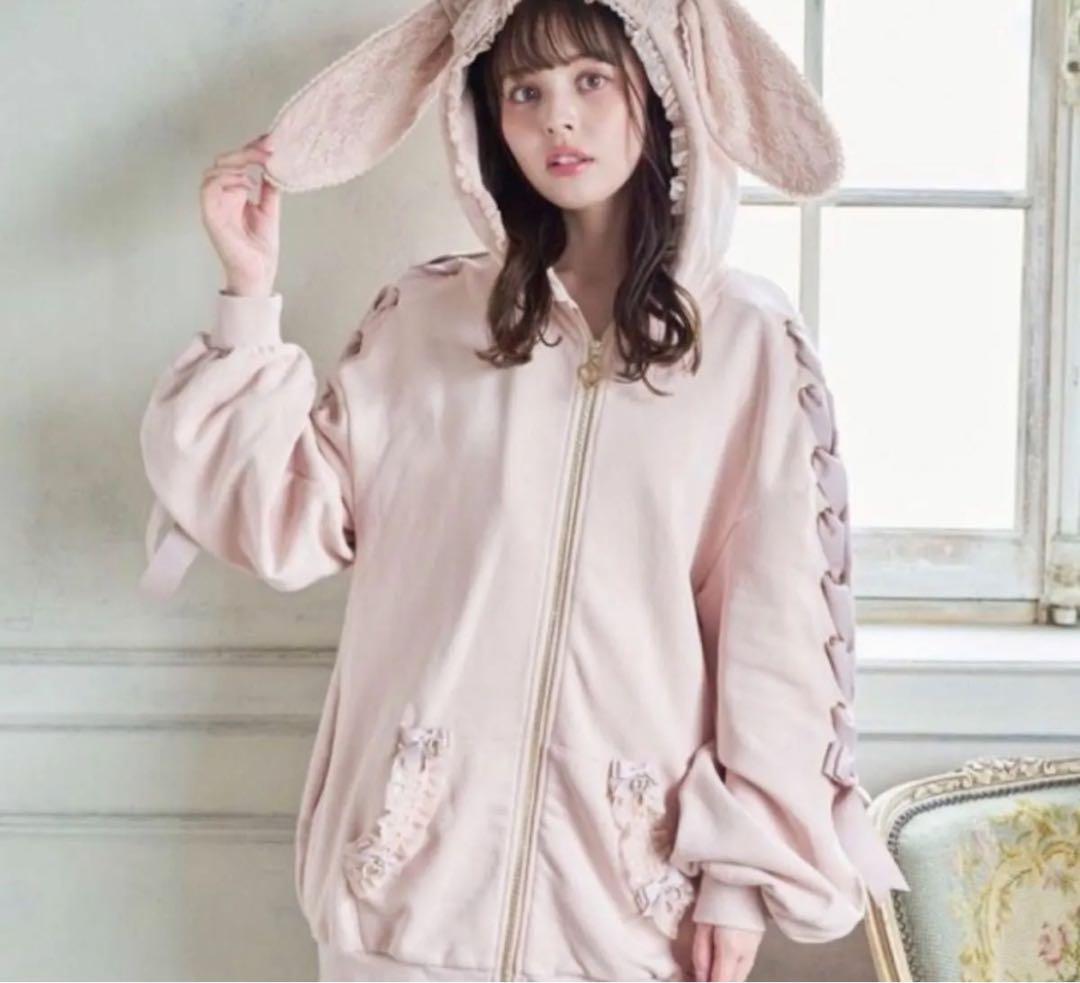 リズリサ うさみみレースアップスリーブパーカー ピンク - メルカリ