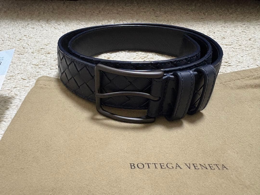 希少Bottega Veneta 編み込みレザーベルト ネイビー 95cm - メルカリ