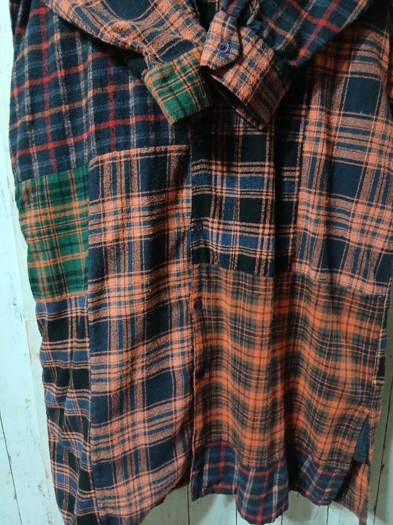 着1回 パッチワーク ネル チェック 九分袖 シャツワンピ プロフで全品