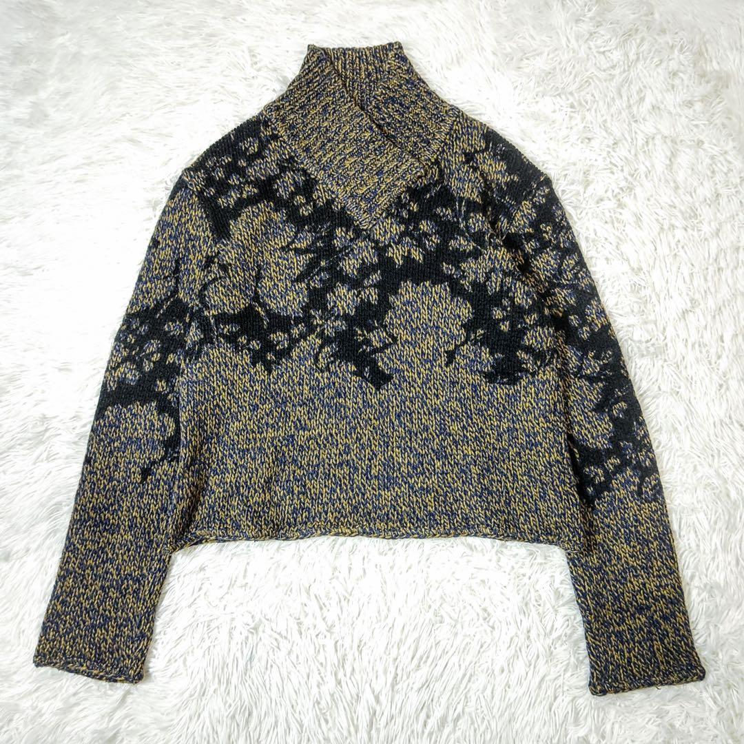 エトロ　ニット　ジャガード織り　変形ハイネック　羊毛　イタリア製　アート柄　44 アート柄 ジャガードニュアンスニット
