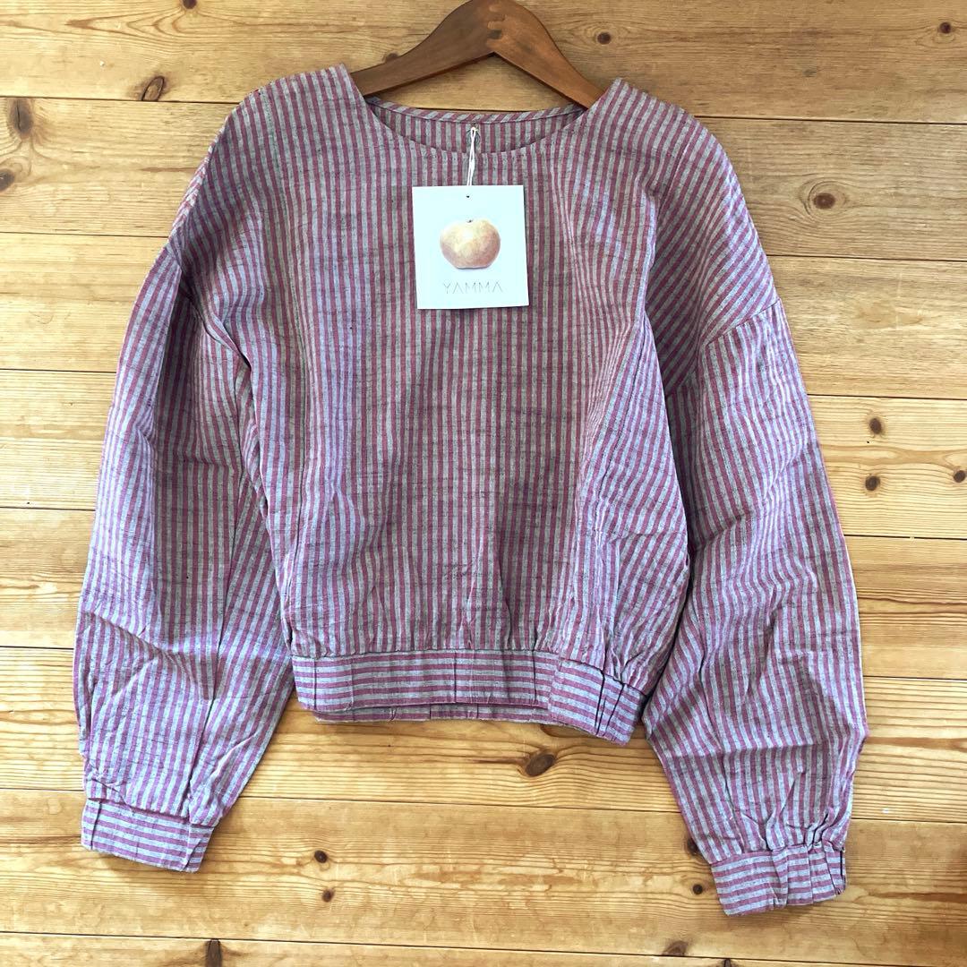 YAMMAヤンマ産業 会津木綿 トレーナー シャツ ショート丈 ピンク縞 🏁