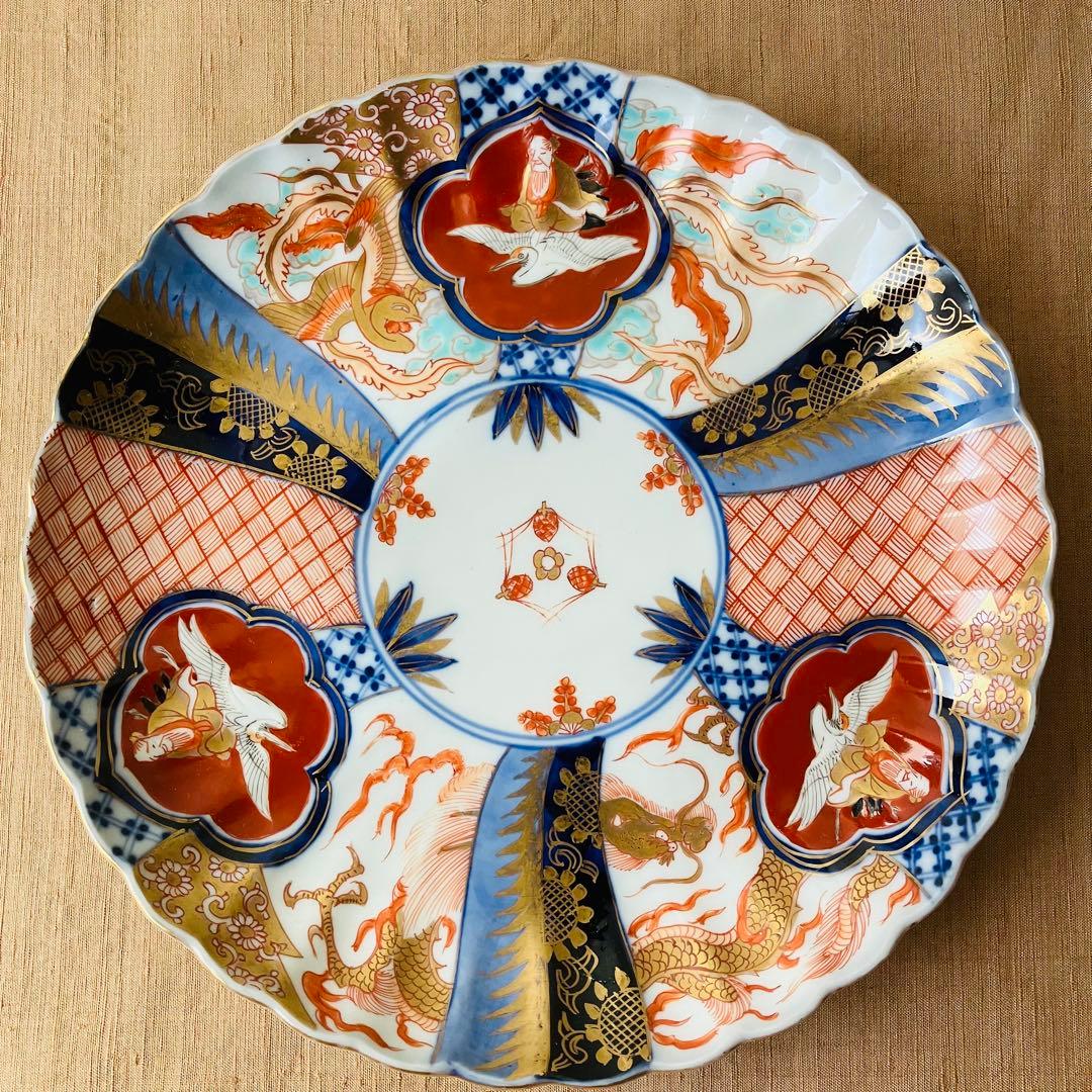 オールド深川製磁 皿 明治 大正 龍 鳳凰 松竹梅 古伊万里 ジャポニスム