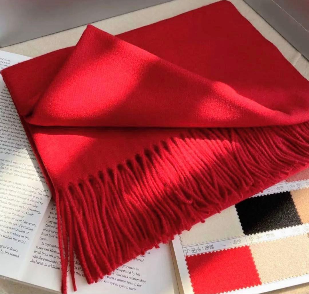 マフラー レディース 赤ストール無地 防寒 温かい 冬 - メルカリ