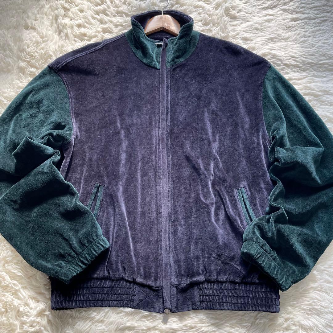 極美品✨ロベルトコリーナ ベロアブルゾン Wジップ 紺緑バイカラー 48