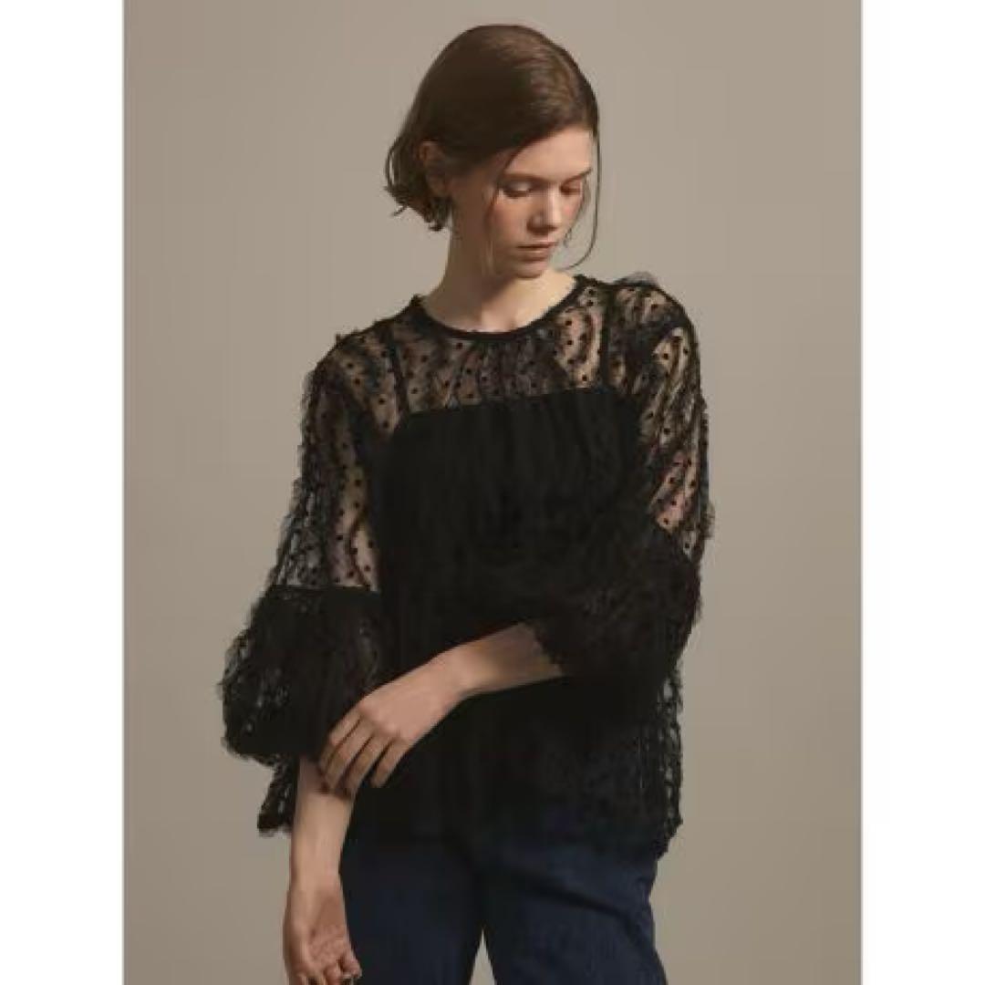 新品 ヤマダヤ ample アンプル フロッキードットチュールブラウス andme（アンドミー） ブラウス シャツ フロッキードットチュールシアー