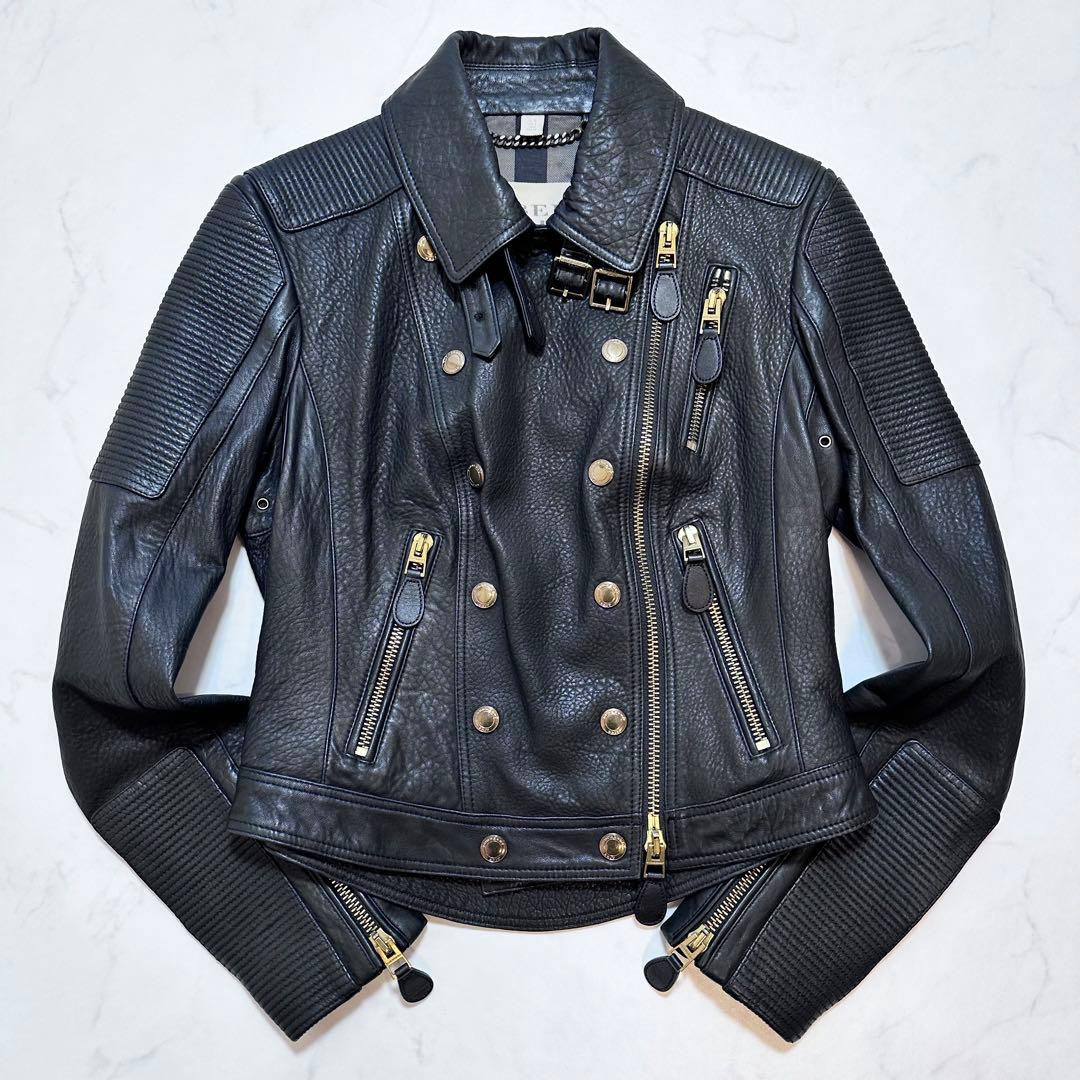 バーバリーブリット ライダースジャケット バイカージャケット 羊革 黒