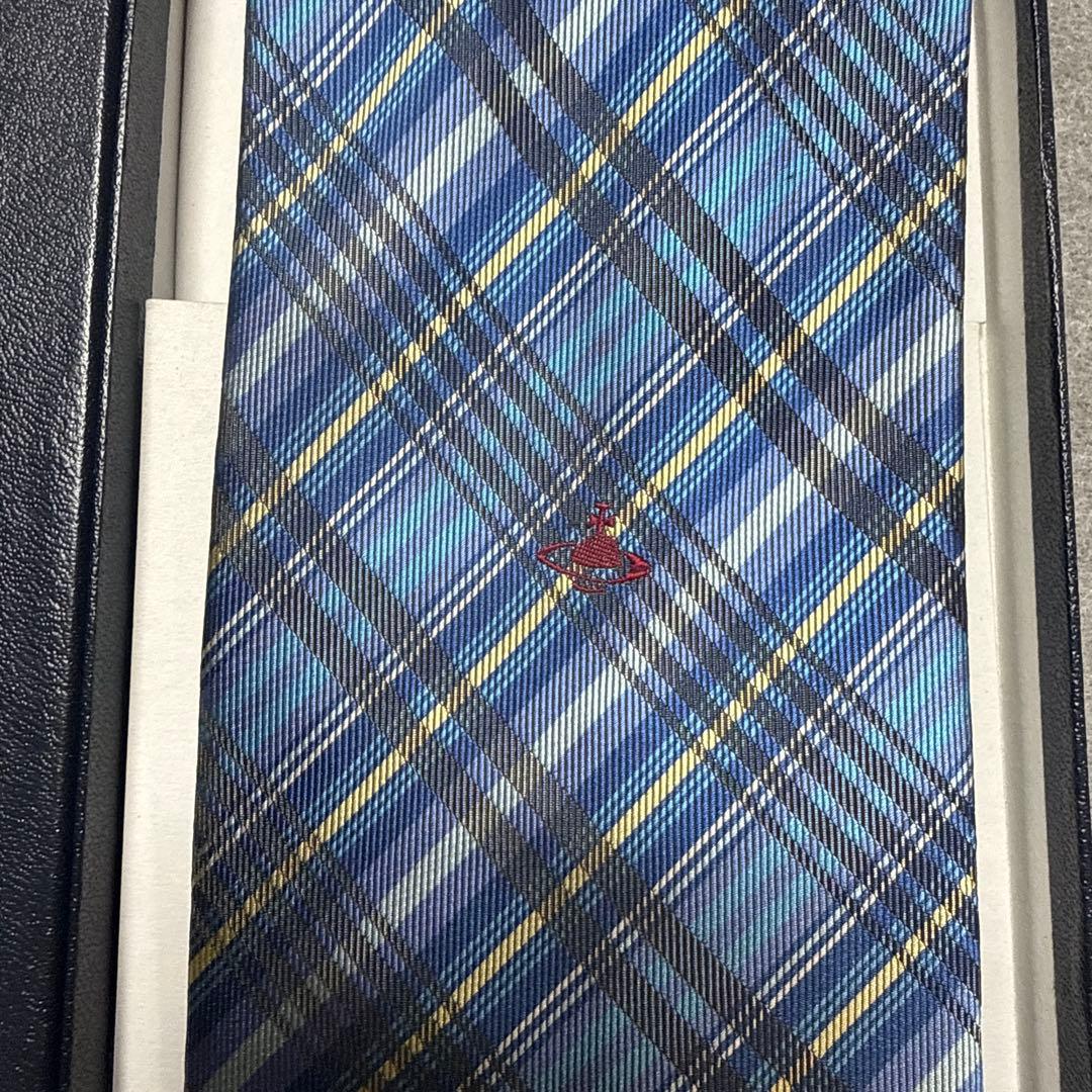 美品 ヴィヴィアンウエストウッド ネクタイ 青紺 オーブ柄 チェック