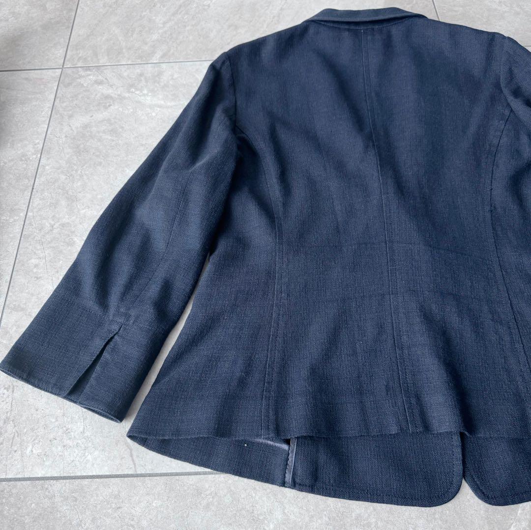 《美品》23区　大きめスーツ　4L リネン　麻　ネイビー　セットアップ 冠婚葬祭