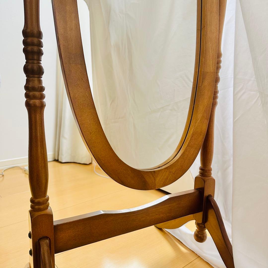 アンティーク調 オーバル型 ヴィンテージ レトロ スタンドミラー 木製