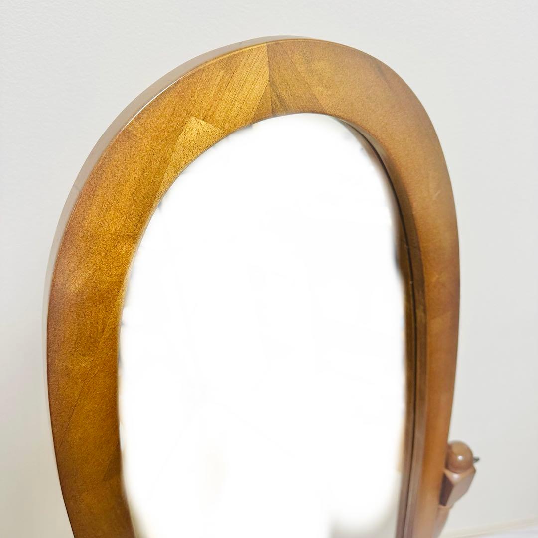 アンティーク調 オーバル型 ヴィンテージ レトロ スタンドミラー 木製