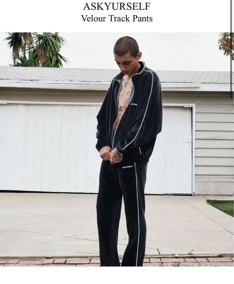 ASKYURSELF ベルベット トラックパンツ ブラック トラックパンツ