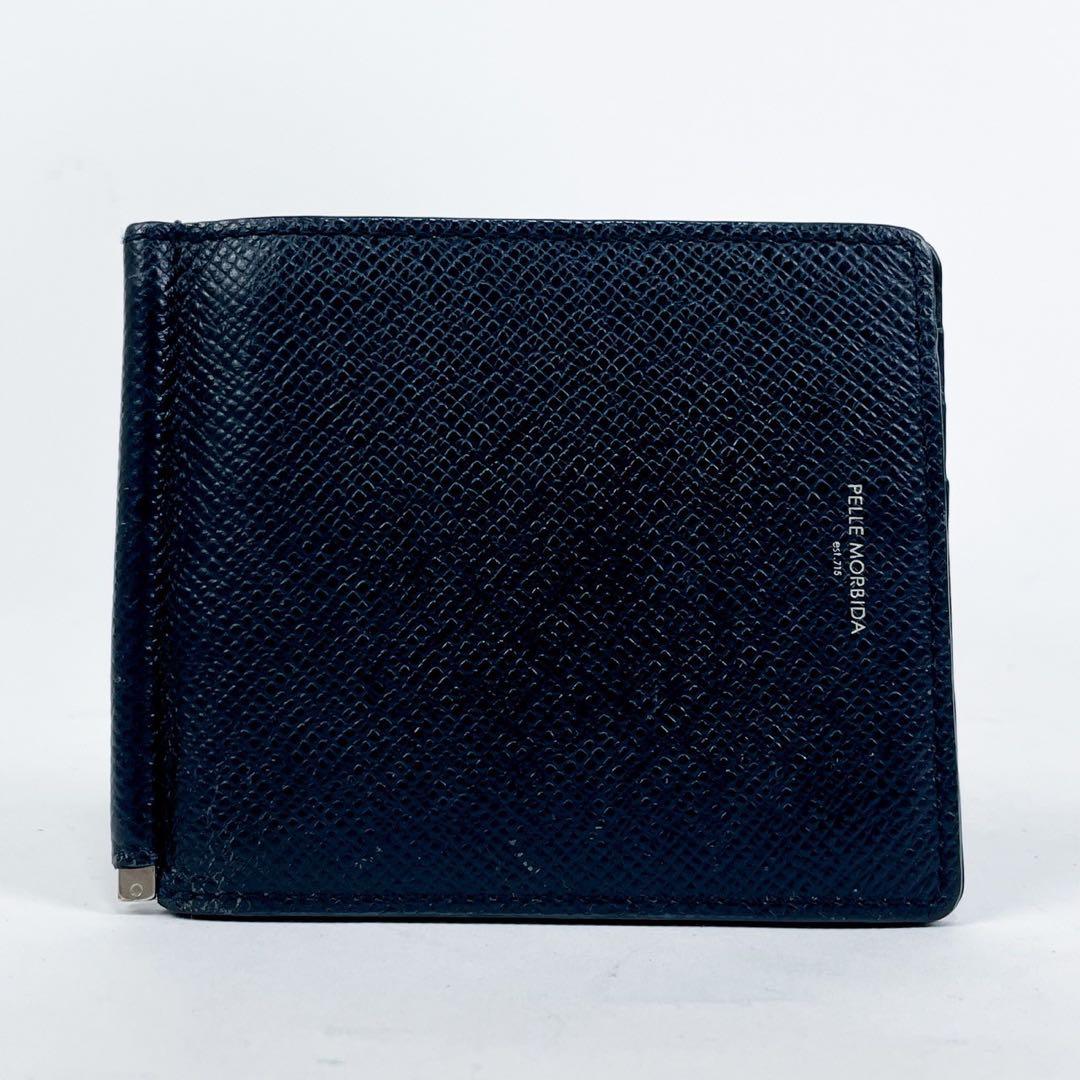 ✨美品✨ペッレモルビダ マネークリップ 折り財布 日本製 ネイビー