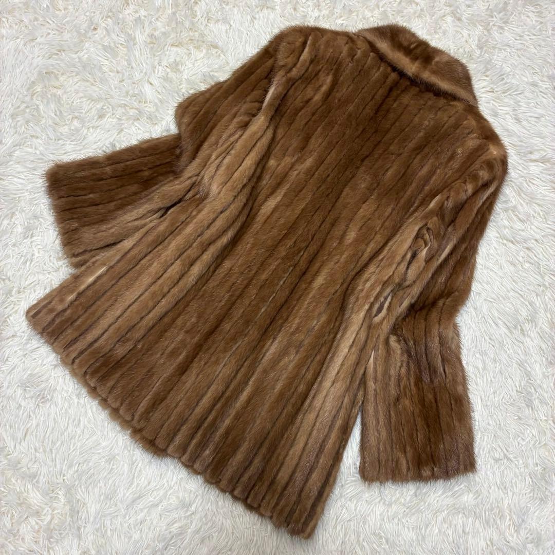 FARLON 毛皮 ファーコート ミンク ミドル丈 リアルファー ブラウン