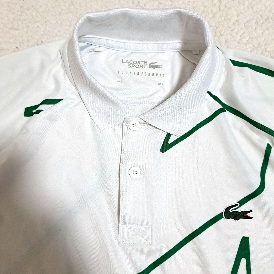 【美品】LACOSTE ジョコビッチモデル ポロシャツ US/Lサイズ ホワイト セール】 『ジョコビッチ』コートラインシームレスポロシャツ