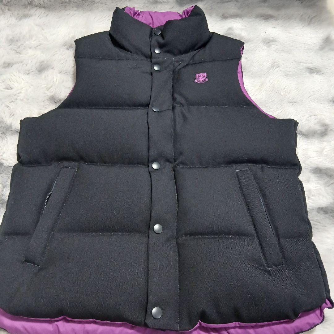 パーリーゲイツダウンベスト黒紫刺繍ロゴ付き - メルカリ
