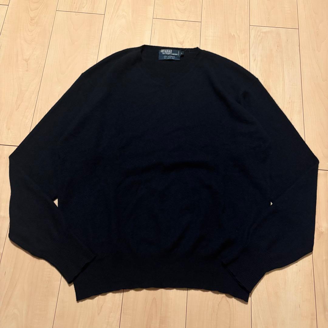 90s ラルフローレン カシミヤ100%ニット セーター ポニー無し ネイビー 古着 90s Polo Ralph Lauren ポニーなし ソリッド コットン ニット