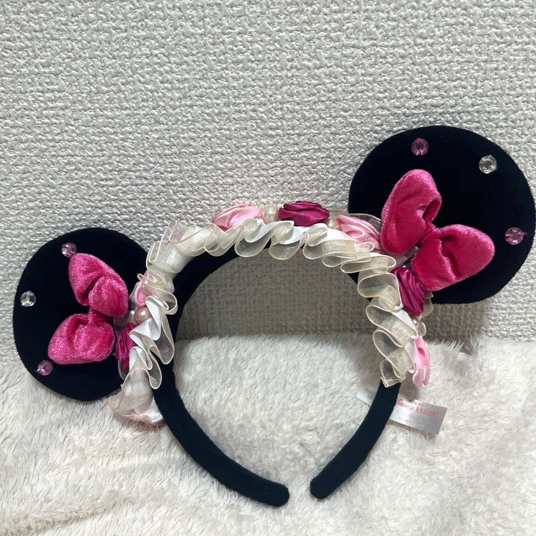ディズニー カチューシャ ミニー リボン パール 薔薇 ローズ フリル