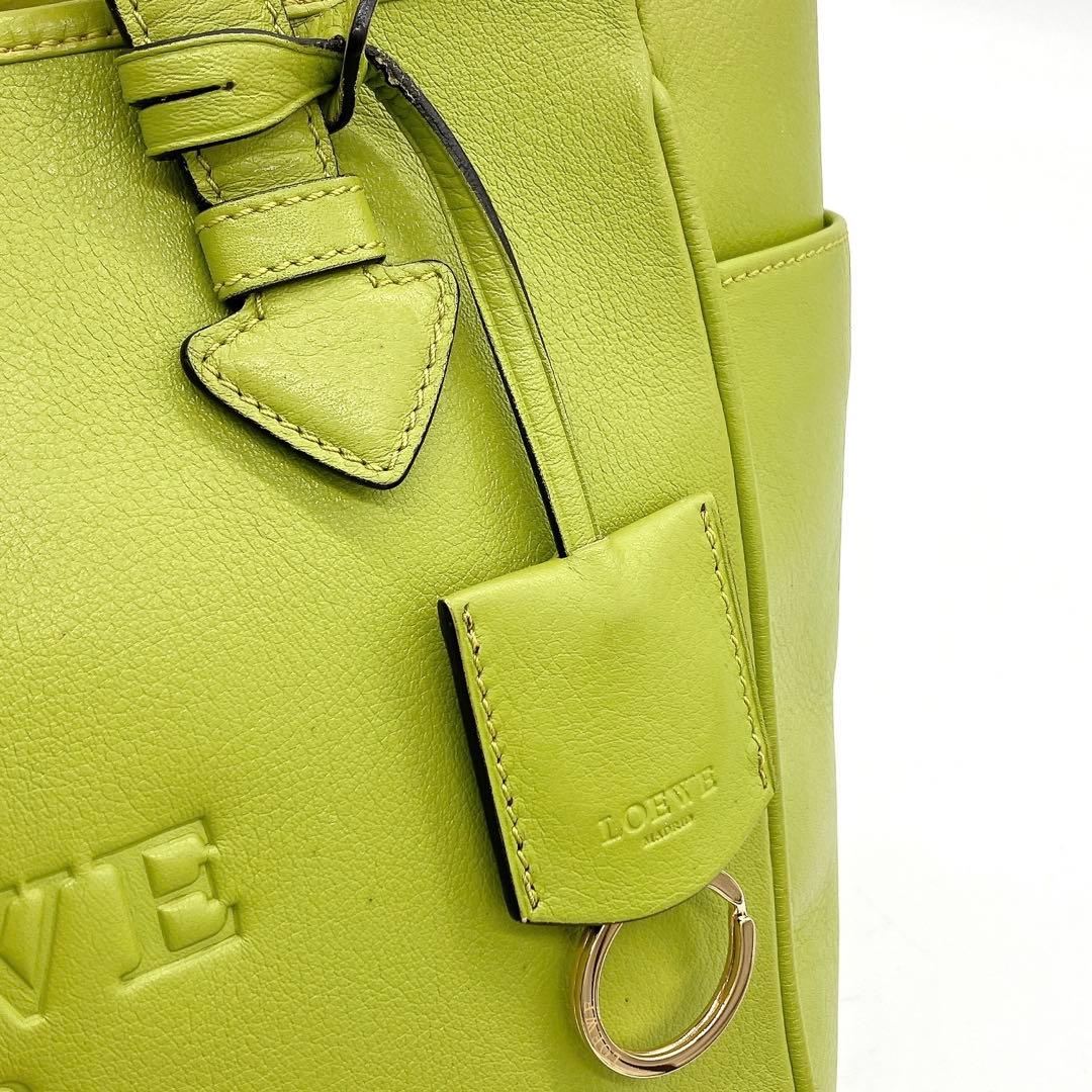 LOEWE】トートバッグ ヘリテージ ロゴ型押し レザー イエローグリーン