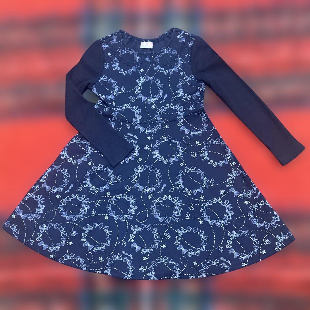 mezzo piano メゾピアノ 長袖紺色フレアーワンピース 130㎝ - メルカリ