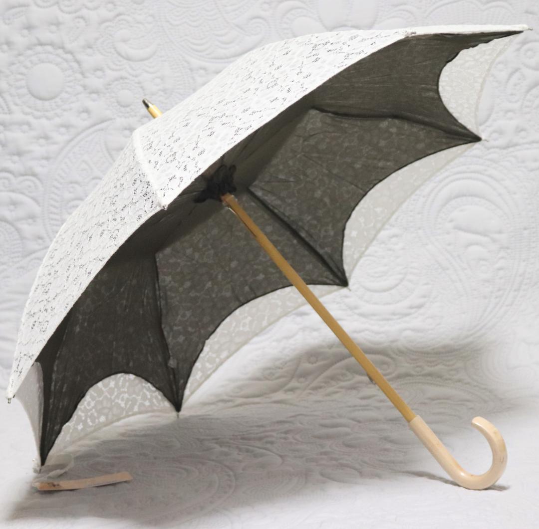 27,500円新品【長傘 日傘】綿100％ 繊細フラワー総レース かわず張り