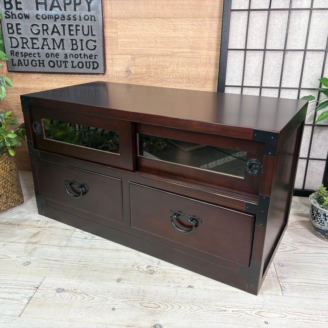 セール中！民芸家具木製ガラス戸付きテレビ台サイドボードTV台チェスト