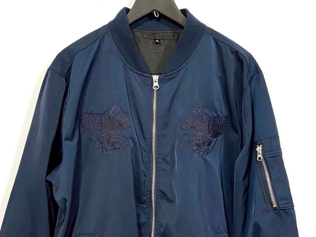 アリステア スカジャン MA-1 両面刺繍 鷹 和柄 刺繍ジャケットXL