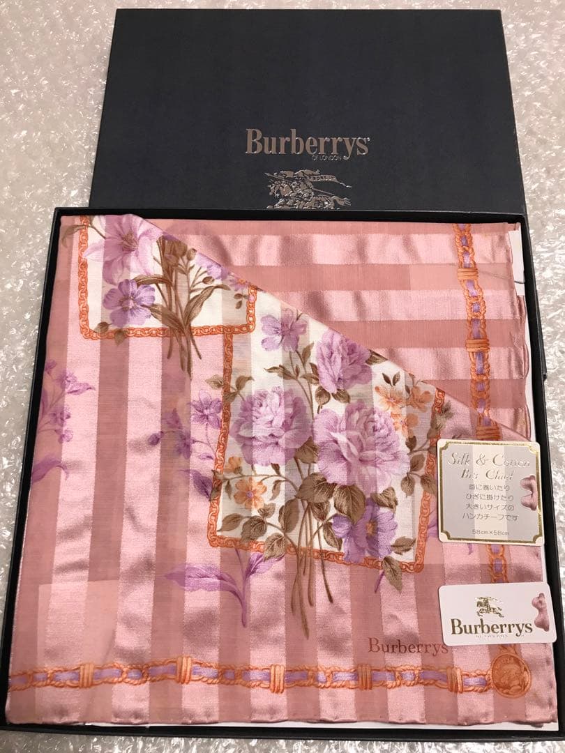 未使用バーバリーハンカチーフ シルクハンカチ大判 スカーフ シミあり