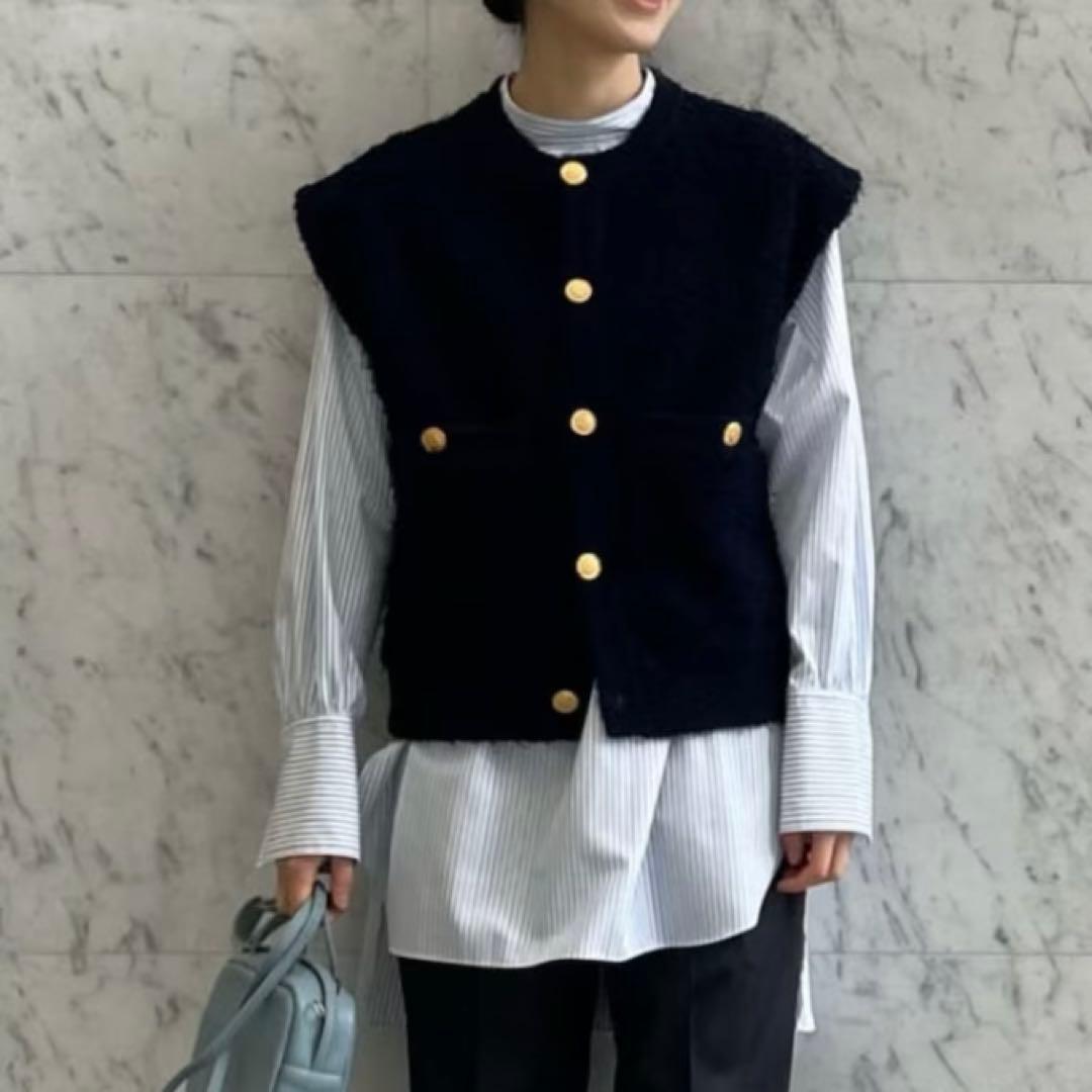 マカフィー ツイーディーラッフルクルーネックジレベスト ツイード金