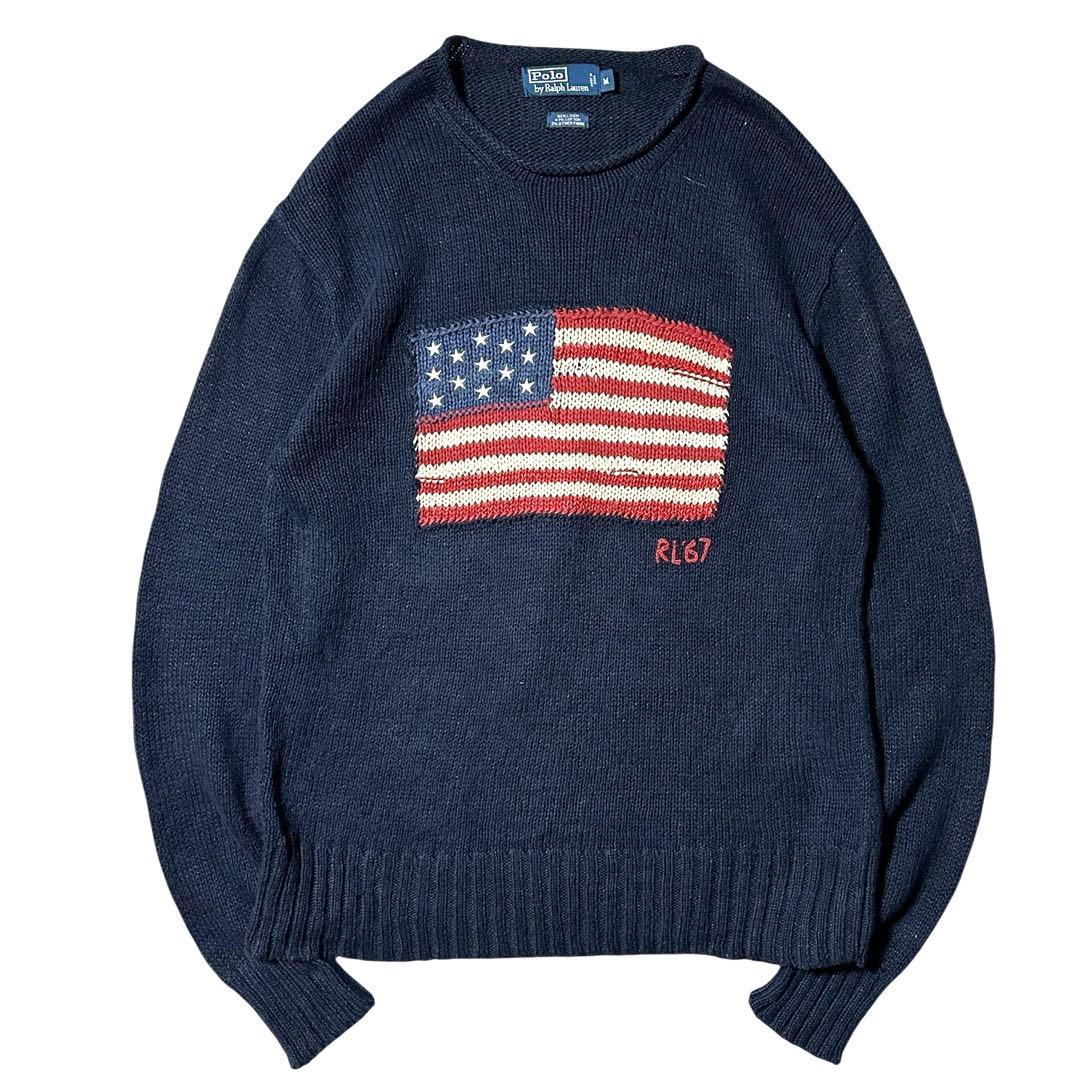 90s Polo Ralph Lauren 星条旗 ニット セーター 紺 M - メルカリ