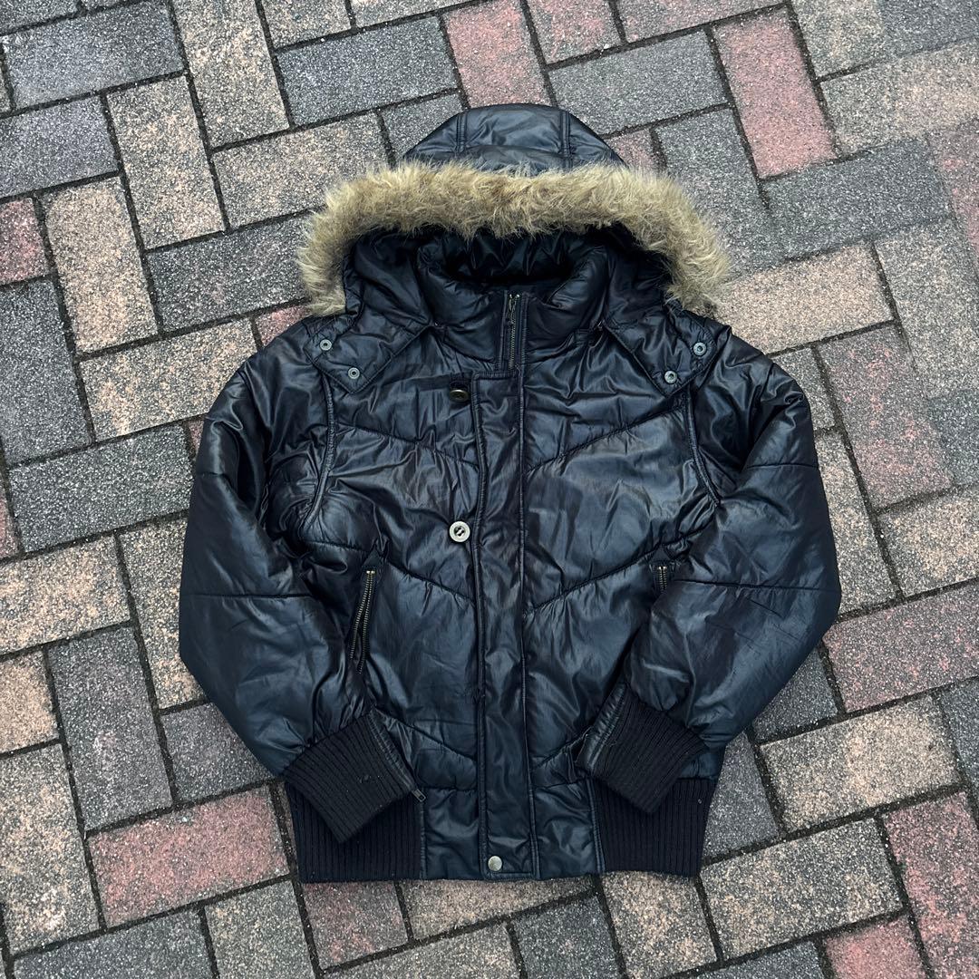 Y2Kファーダウンジャケット平成ギャル男光沢短丈archiveグランジ