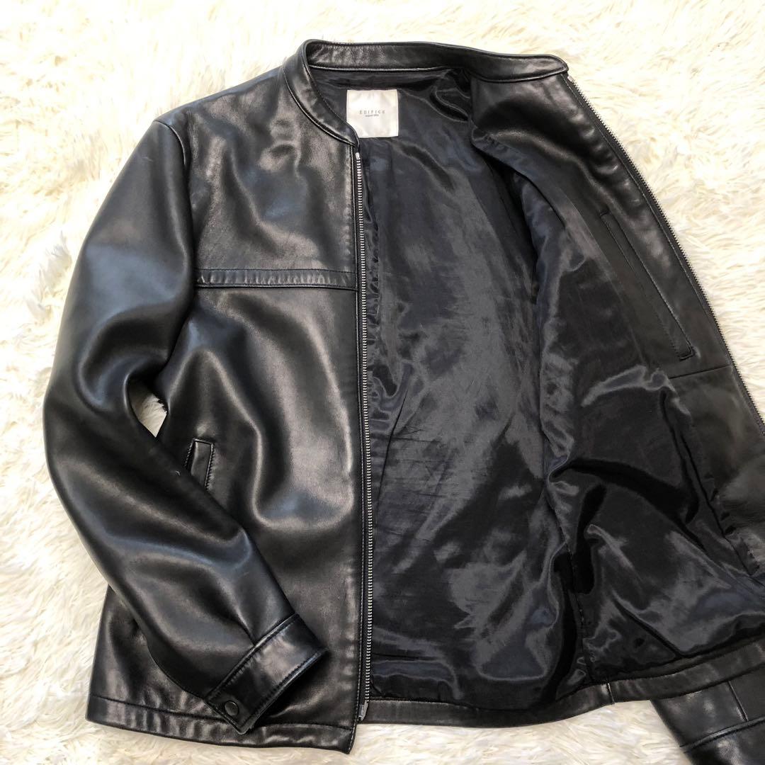 エディフィス ラムレザー シングル ライダースジャケット 黒 羊革