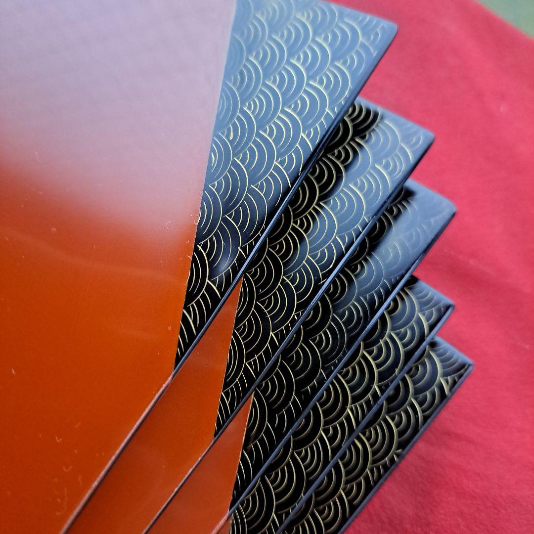 輪島塗 折敷膳×5客】布着本堅地 鏡面仕上げ 青海波蒔絵 未使用品