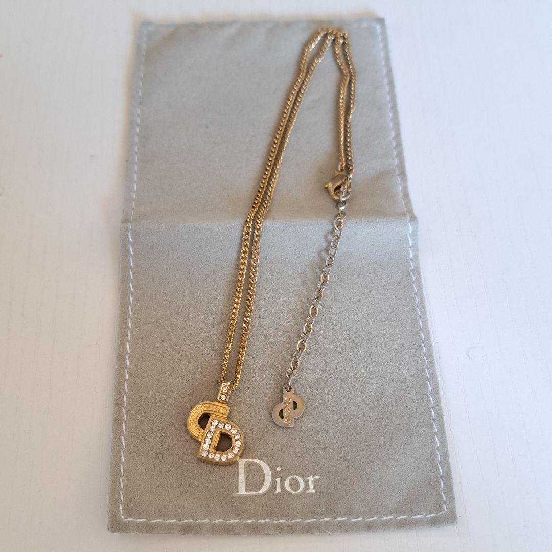クリスチャンディオール ネックレス CDロゴ ラインストーン ゴールド