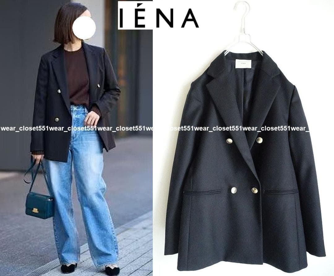 2023 未使用IENAイエナ☆ウールサージ 金ボタンジャケット 38 ネイビー