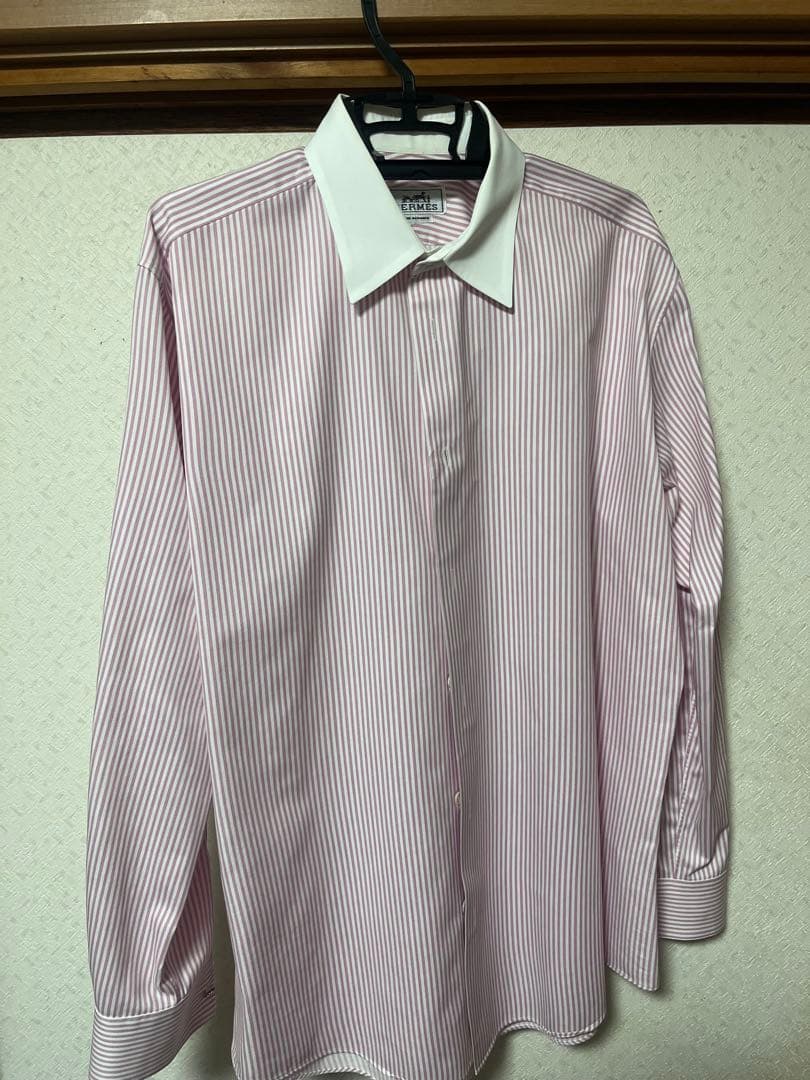 HERMES ピンクストライプ 長袖シャツ
