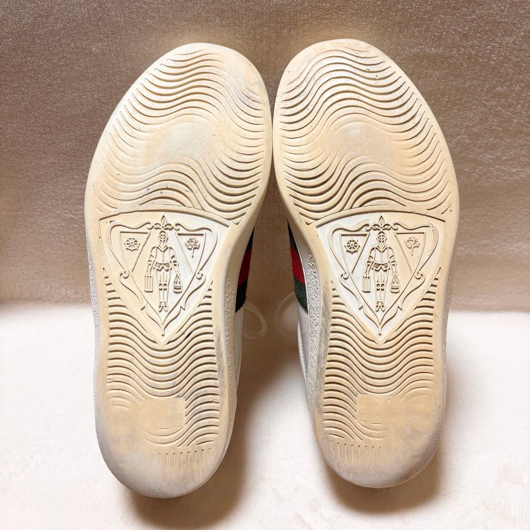 GUCCI ビー シェリーライン ホワイト レザースニーカー SIZE 71/2