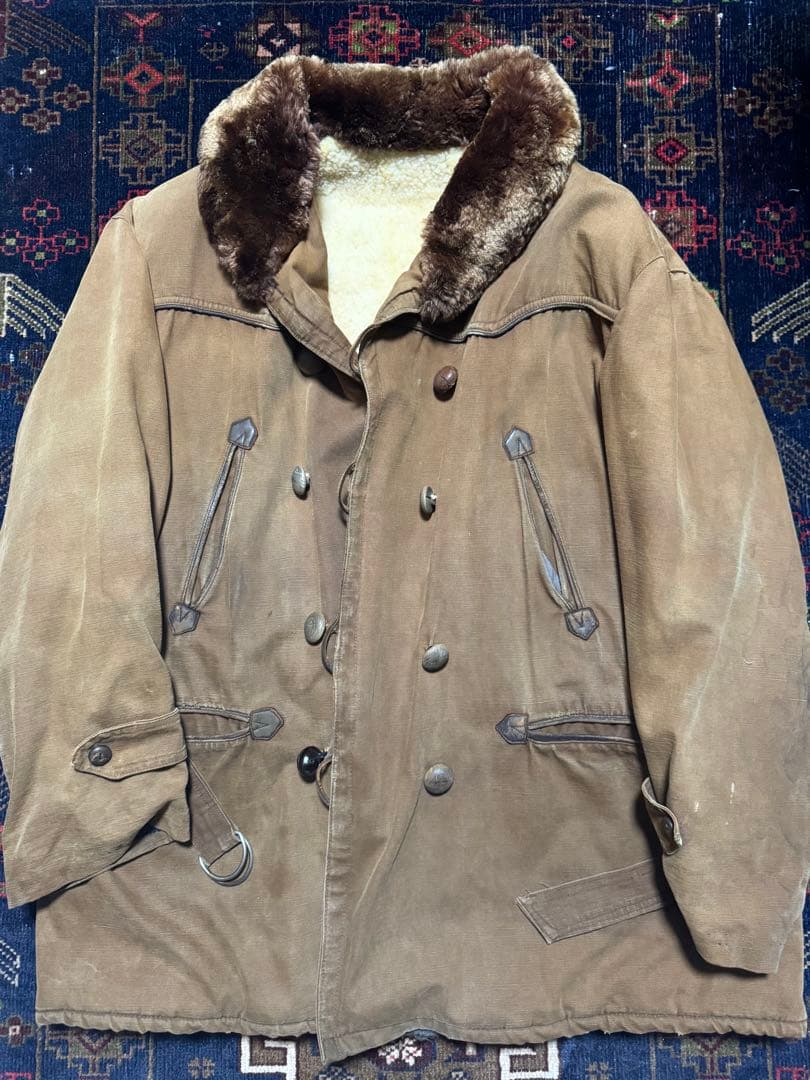【格安】30s 40s カナディアン コート カーコート ボア ジャケット 雰囲気抜群 50s フランス 襟ボア ヴィンテージ ショールカラー