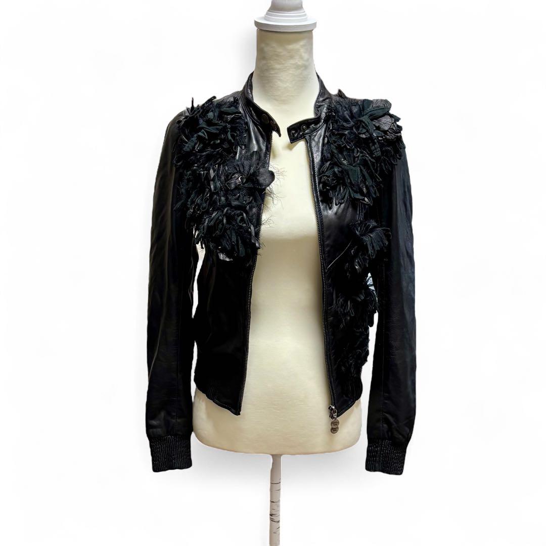 T様】パトリツィア ぺぺレザージャケット 黒 S 羊革 高級装飾 希少
