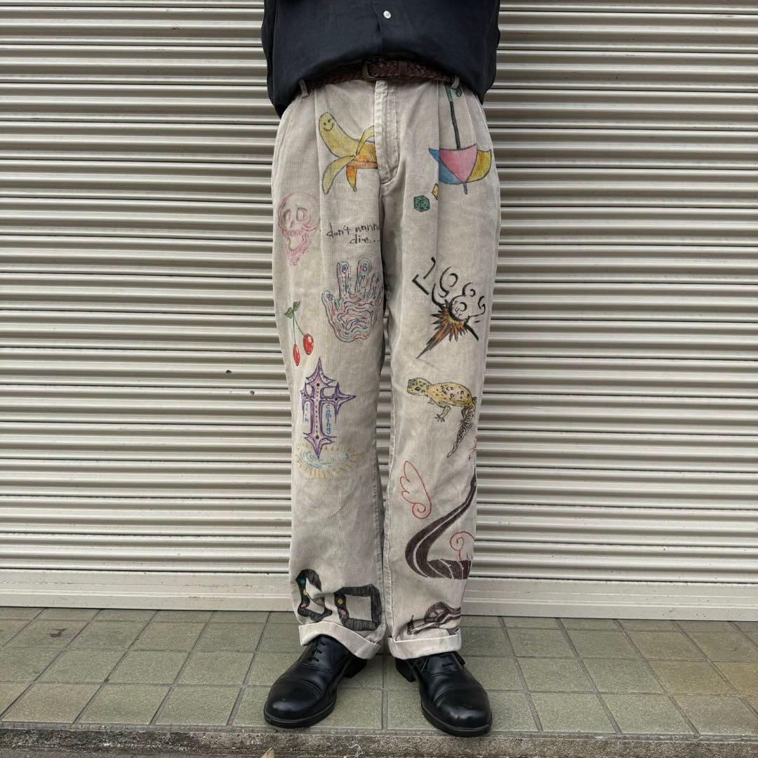 メモリアルパンツ コーデュロイ カレッジ ハンドペイント リメイク 50s