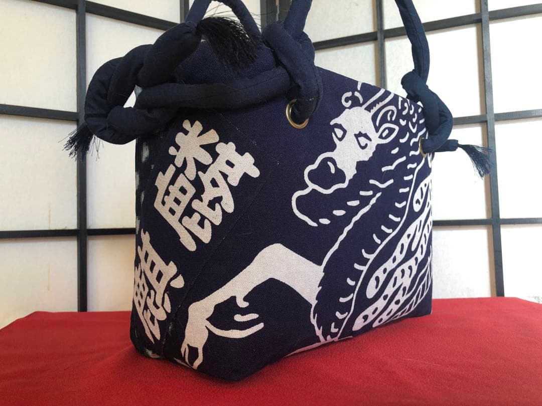 一閑張り 一閑張りバック 藍染 麒麟麦酒 型染古布隠れ蓑