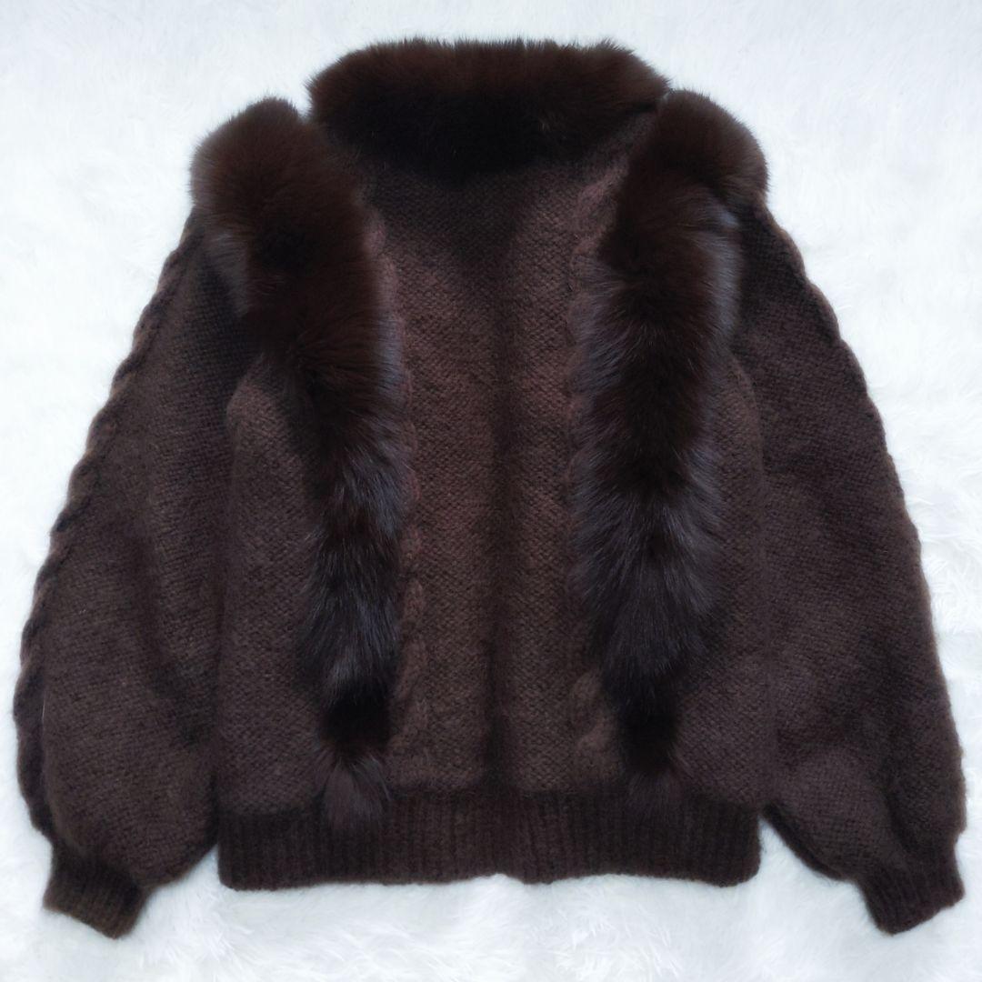 高級・美品】モヘア混×ブルーフォックスファー ニットカーディガン