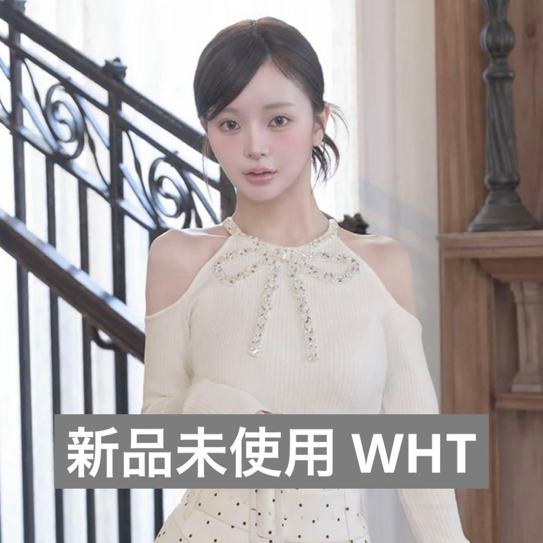 ダーリッチ Darich リボンビジューアメスリニットトップス WHT - メルカリ