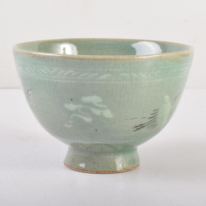 豆様専用 一玉作 高麗青磁 象嵌雲鶴文 茶碗 共箱 C