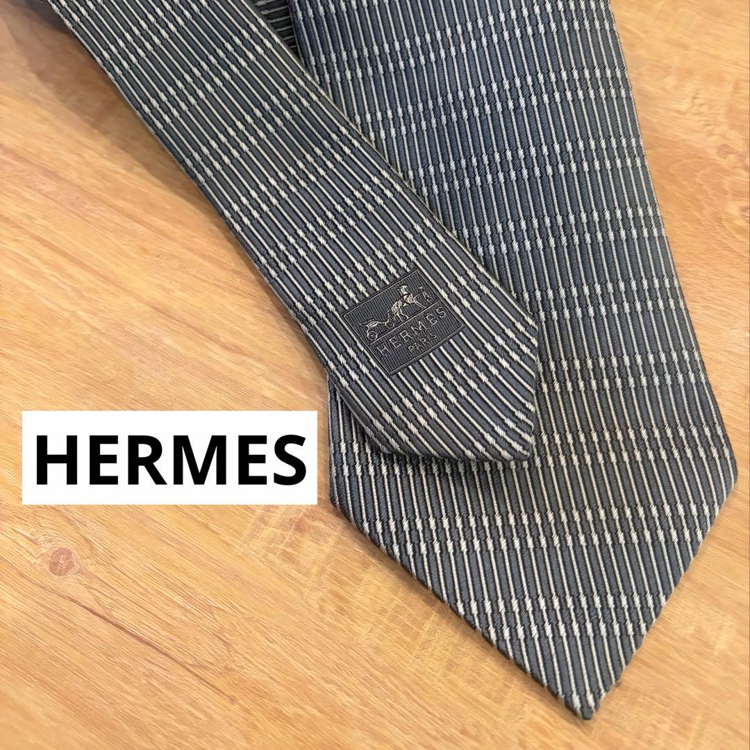HERMES エルメス ネクタイ シルク100 グレー - メルカリ